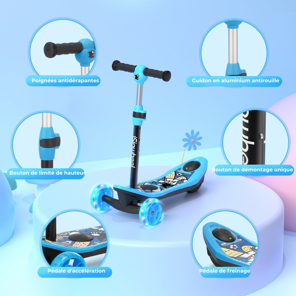 isinwheel® Mini trottinette électrique à 3 roues pour enfants