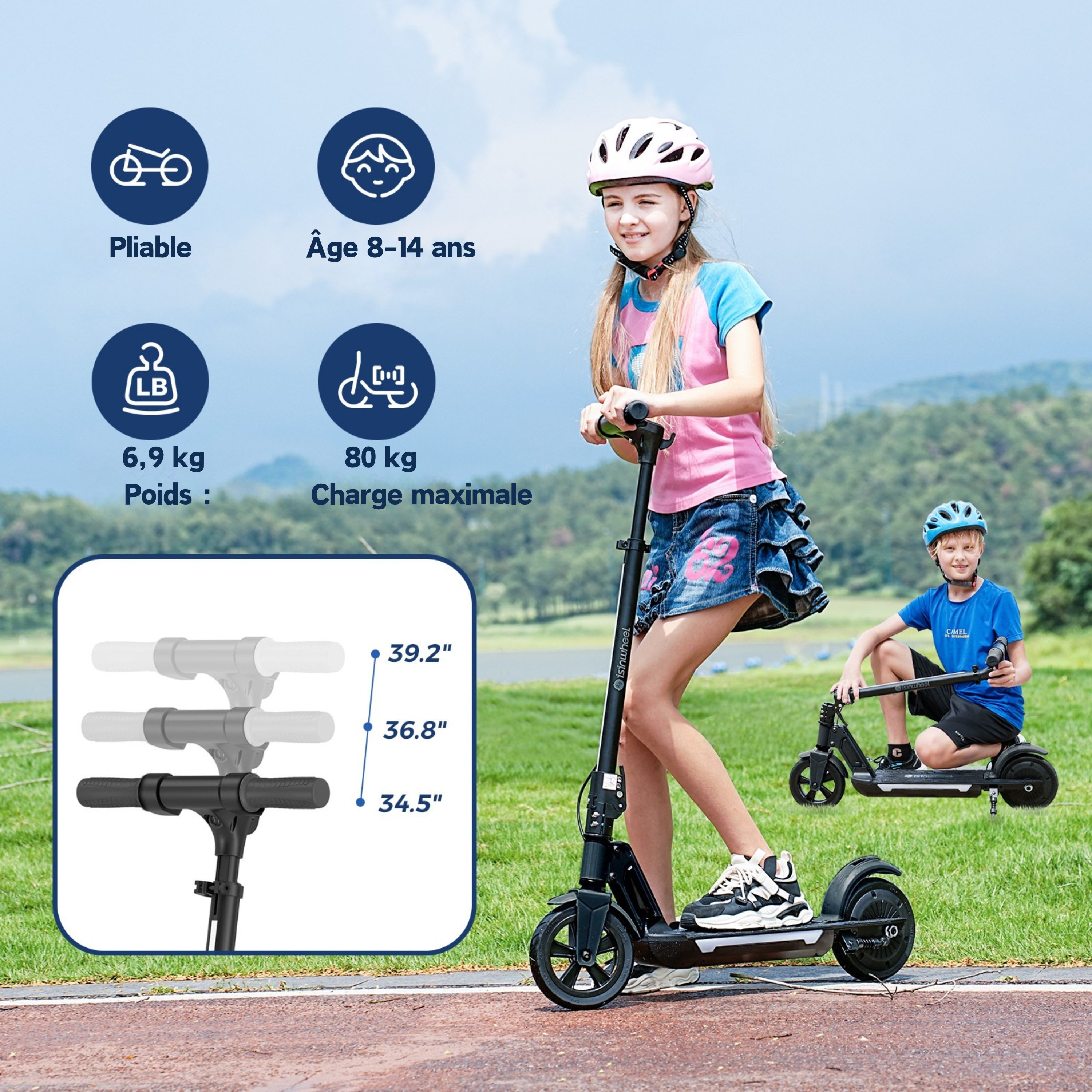 isinwheel S7/S4/iK1S Trottinette électrique réglable pour enfants