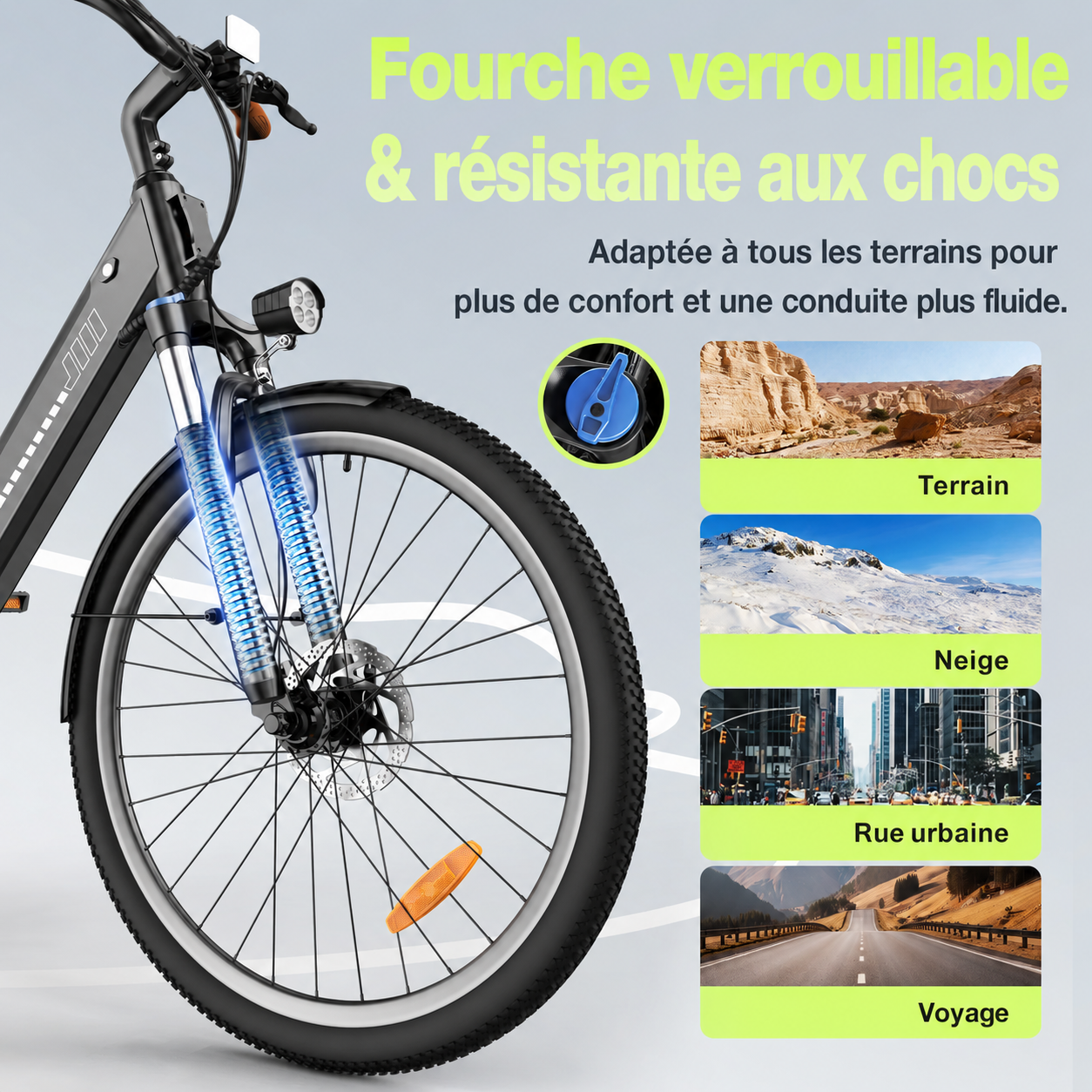 isinwheel UCityS Vélo électrique à cadre bas, batterie amovible, 88 km d’autonomie