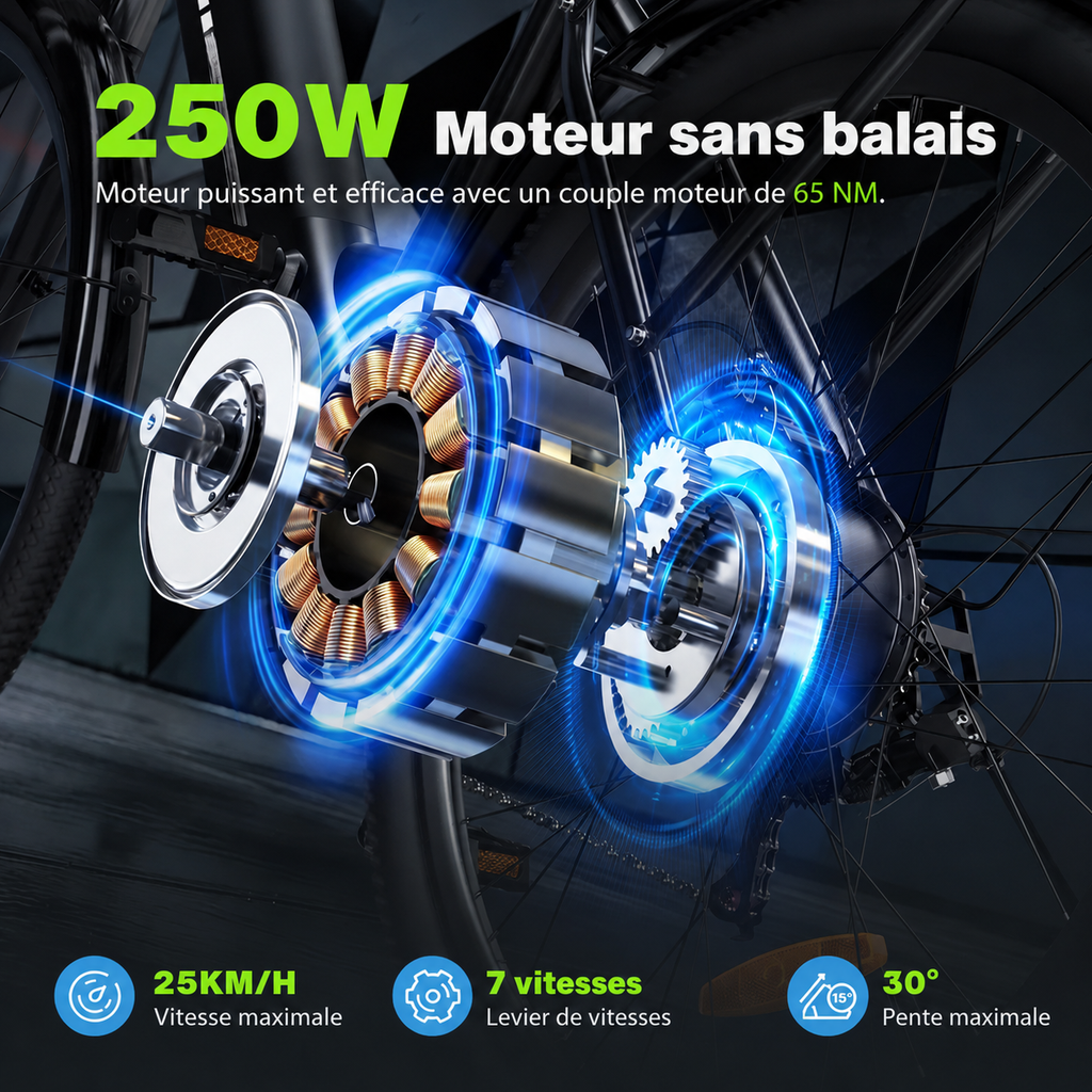 isinwheel UCityS Vélo électrique à cadre bas, batterie amovible, 88 km d’autonomie