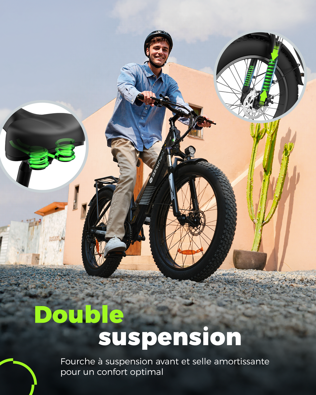 Fat Bike M60 Puissant : Pneus Tout-Terrain, 105km d'Autonomie & Batterie Amovible