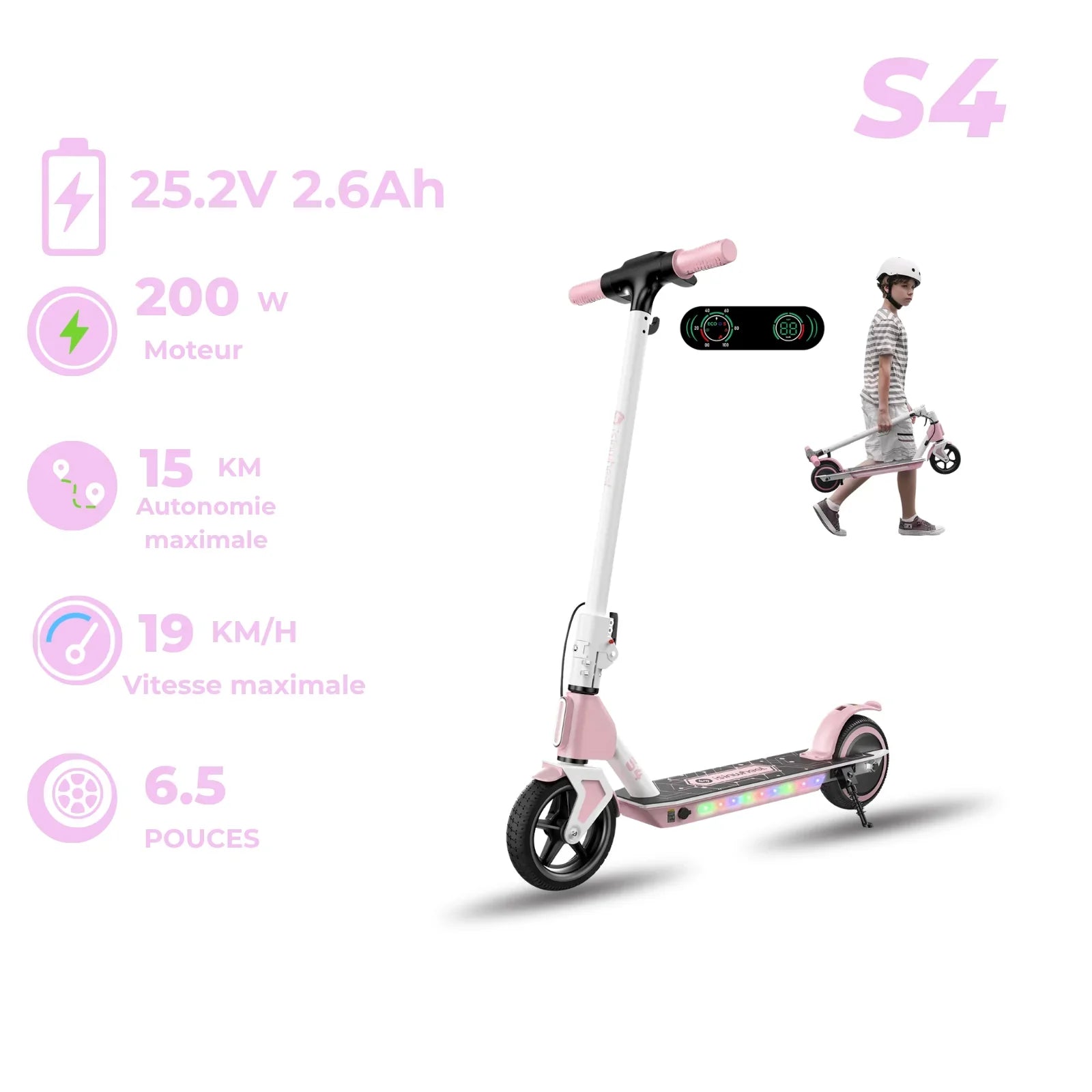 isinwheel® S7 Trotinette Électrique pour Enfants Réglable