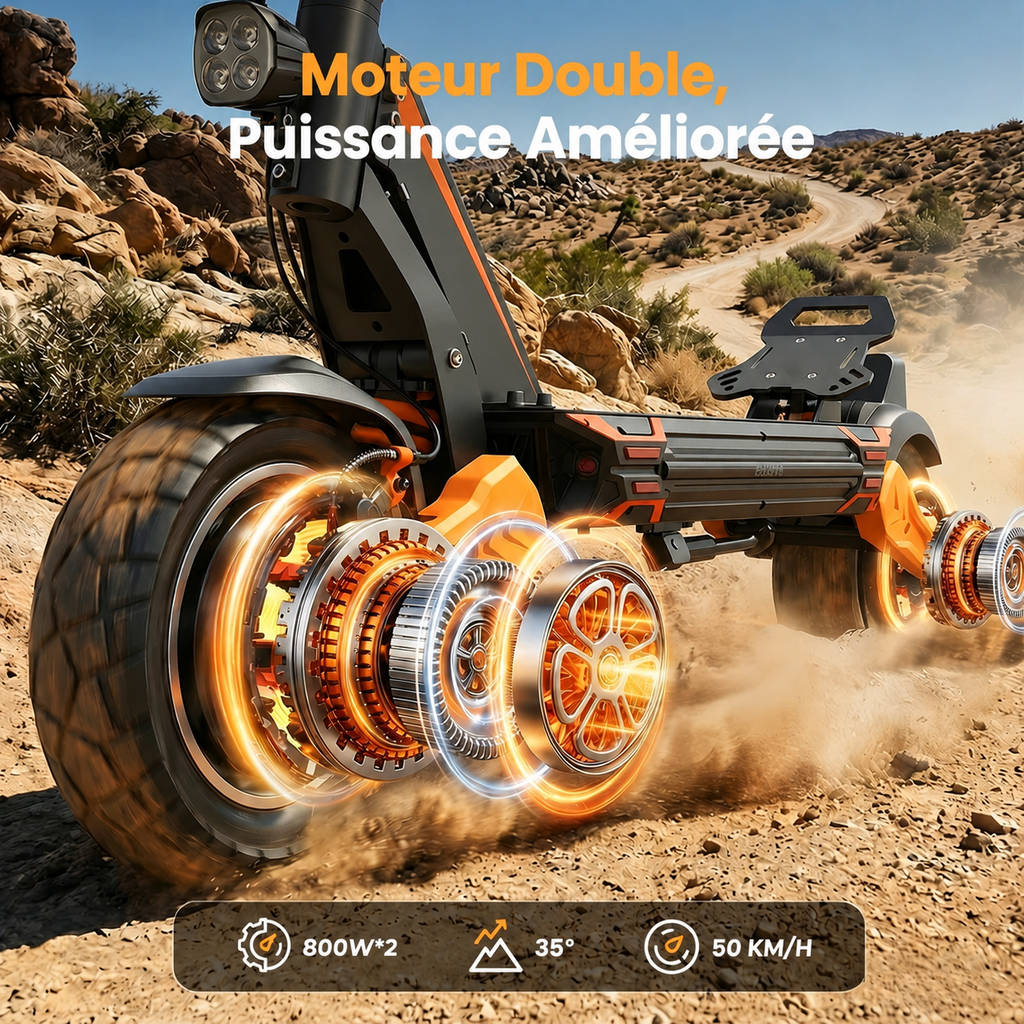 isinwheel GT1 DUAL Trottinette électrique tout-terrain à double moteur 1600W