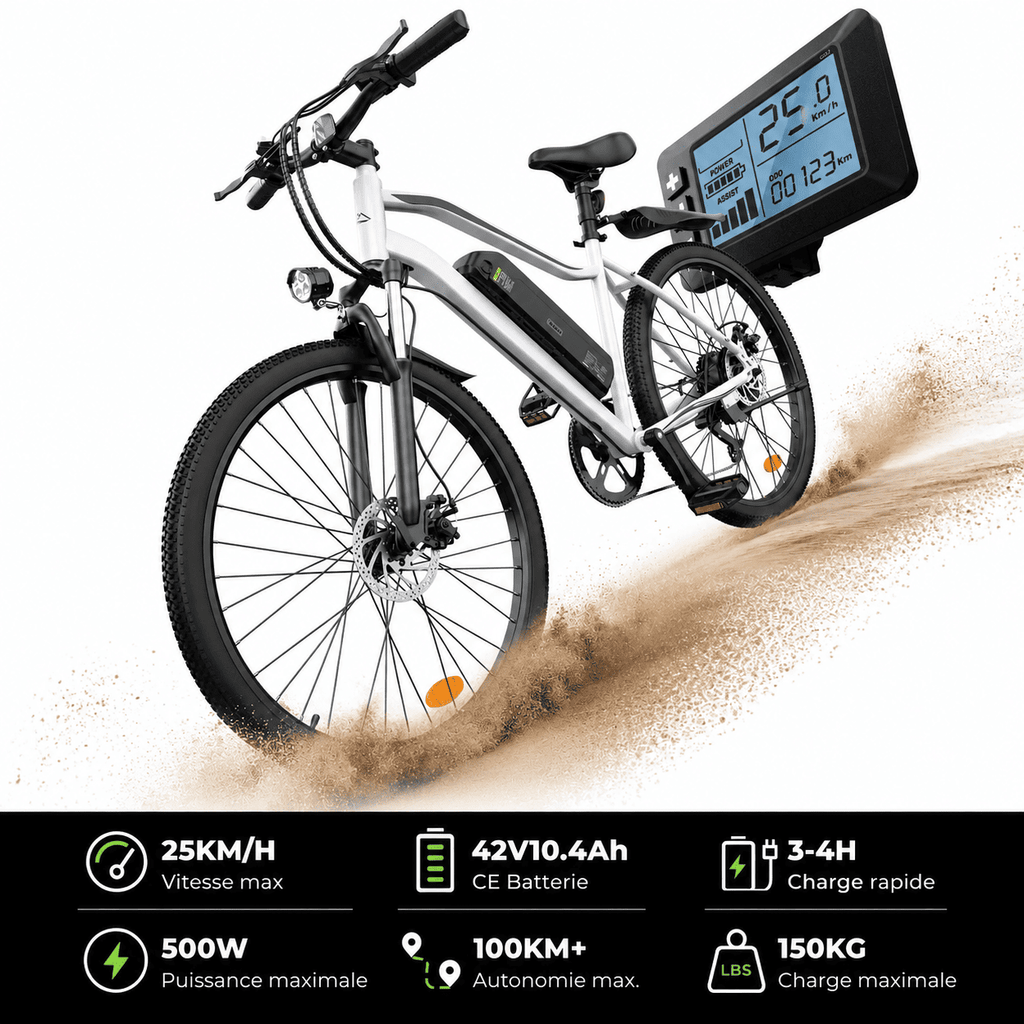 Fat Bike M60 Puissant : Pneus Tout-Terrain, 105km d'Autonomie & Batterie Amovible