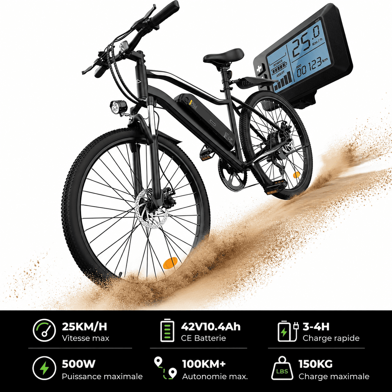 Fat Bike M60 Puissant : Pneus Tout-Terrain, 105km d'Autonomie & Batterie Amovible