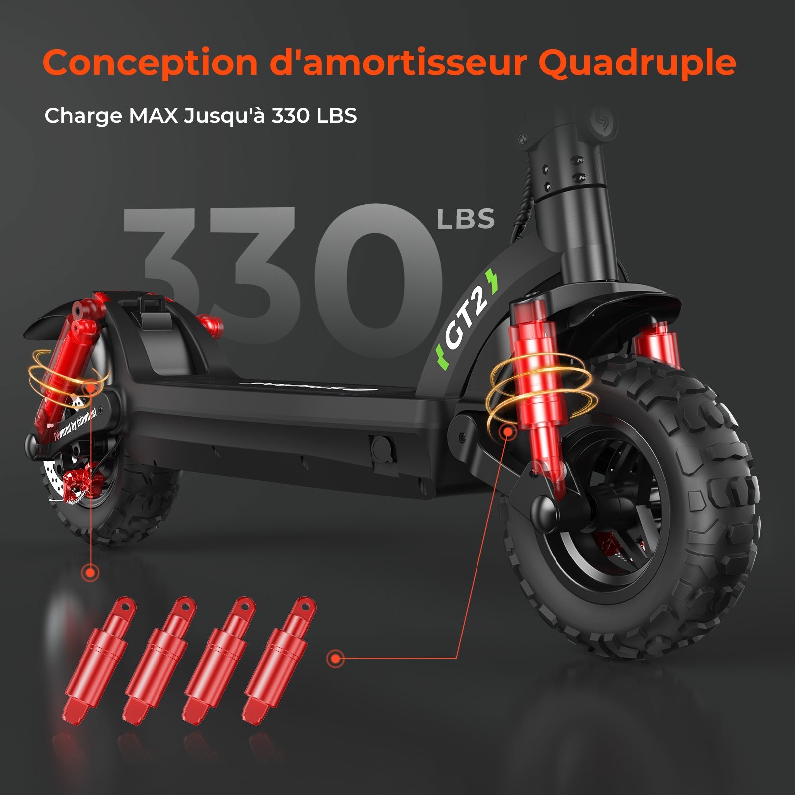 isinwheel® GT2/GT1 Trottinette électrique tout terrain 1200W pour adultes et adolescents