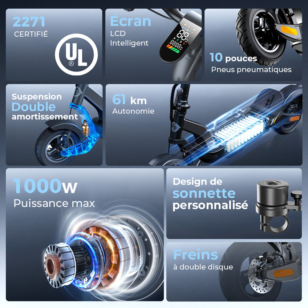 isinwheel® S-NOVA Pro Trottinette électrique tout-terrain 1000W